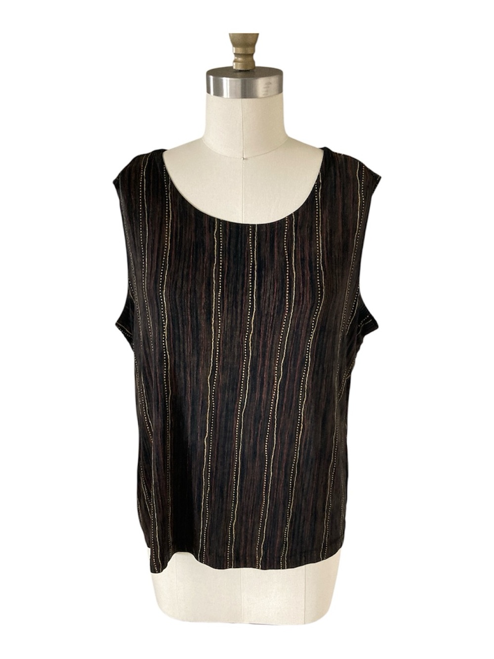 Coldwater Creek Black and brown Striped Sleeveless Scoop Neck Tank